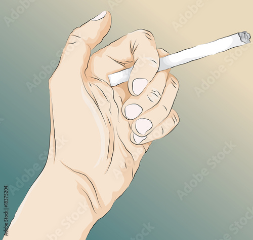 Sketchy illustrated hand holding a cigarette
