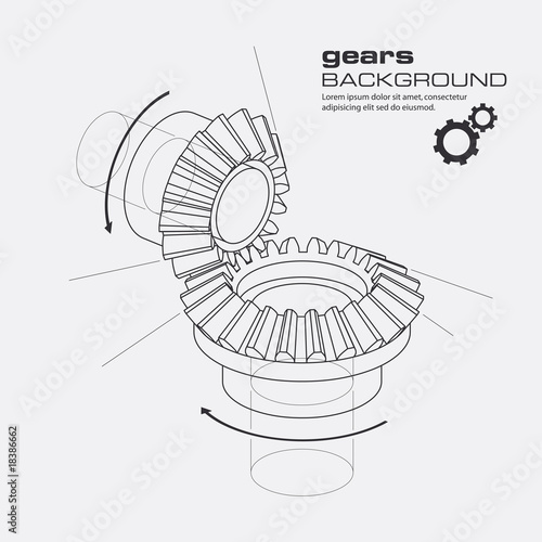 Gears blueprint background. Vector.