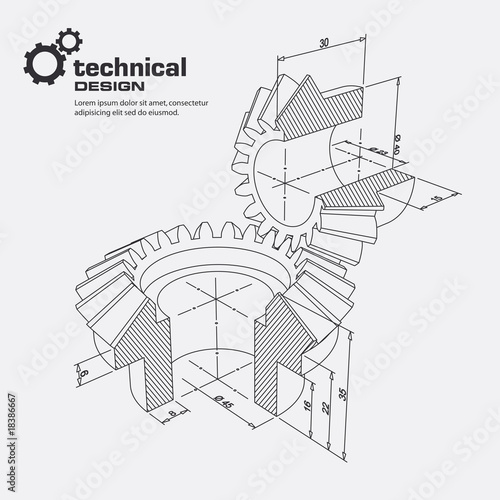 Gears blueprint background. Vector.