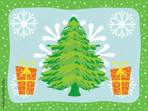 merry xmas background with gift, tree