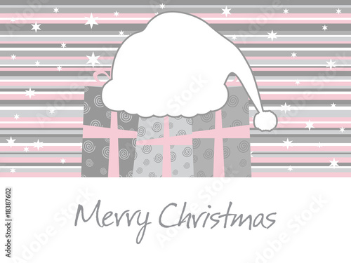 lines background with gift, santa cap
