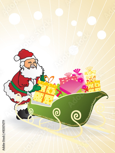 background with santa claus and many gifts