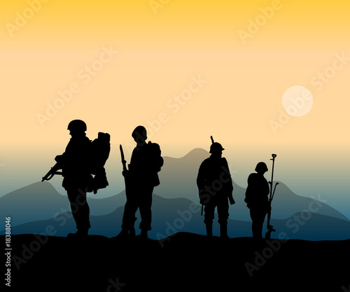 army soldiers at the front in war action © vectorine