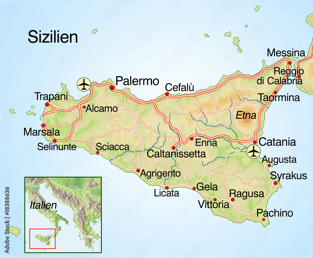 Landkarte von Sizilien mit Text ilustración de Stock  Adobe Stock