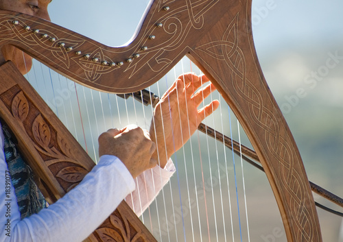 Obraz na plátně Harp being played bay a Woman