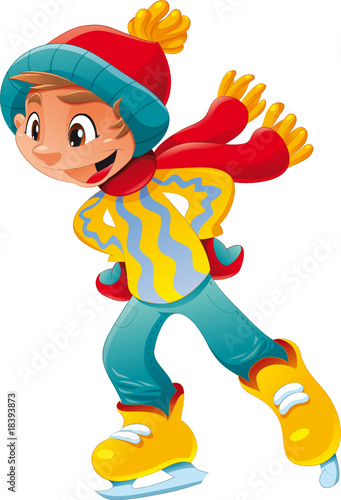 Young ice skater. Funny cartoon and vector character.