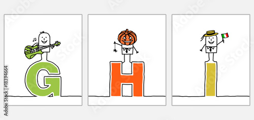 cartoon alphabet - G H I