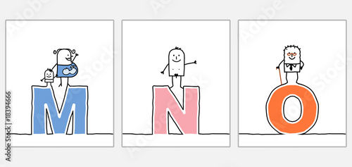 cartoon alphabet - M N O