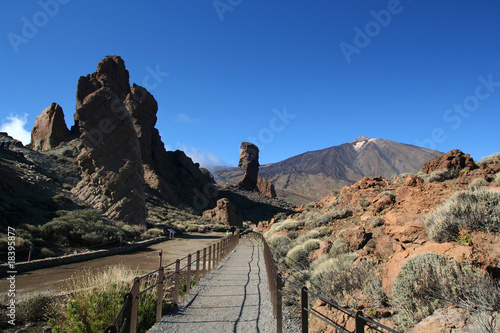 Cinchado rock of Los Roques de Garcia and Teide volcano