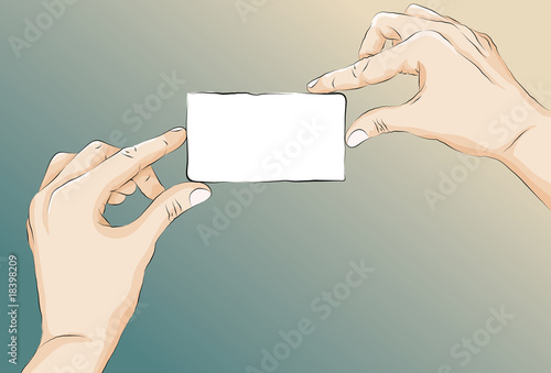 Sketchy illustrated two hands holding card