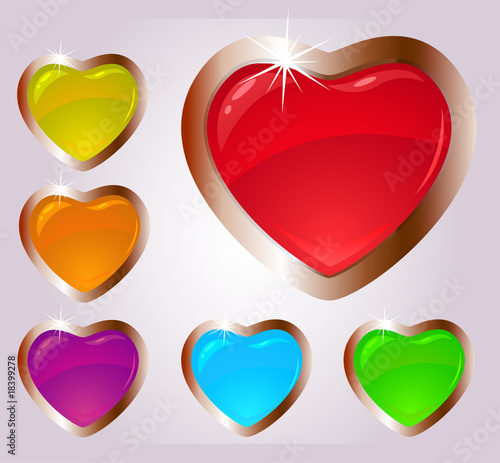 Colorful heart shaped glass buttons vector