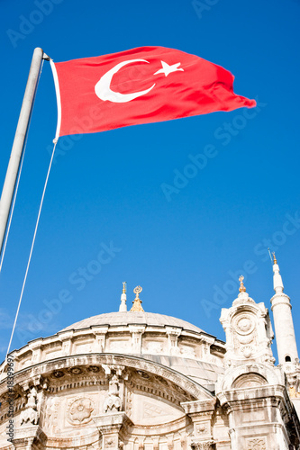 Ortakoy Mosque with Turkey flag
