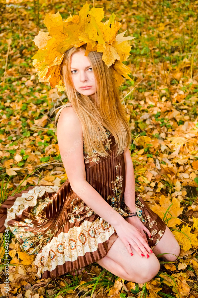 young woman with maple garland young woman with maple garland