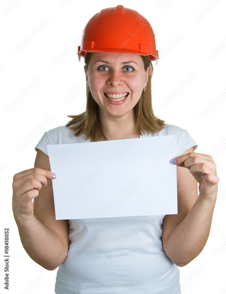 smiling women in a red building helmet smiling women in a red building helmet