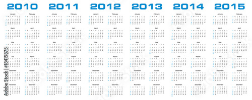 calendar for 2010 through 2015