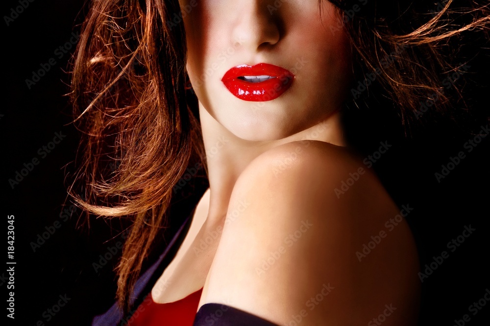 Fototapeta premium Pretty woman with red lips