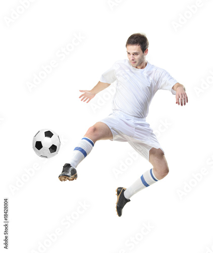 Fototapeta Naklejka Na Ścianę i Meble -  Football player with ball isolated against white background
