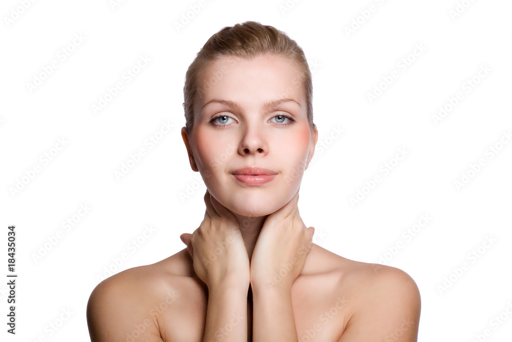 woman touching with her hand the healthy skin woman touching with her hand the healthy skin