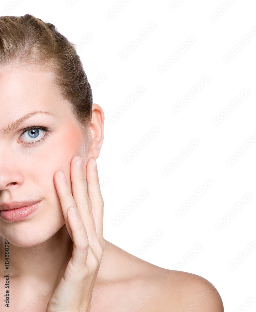 woman touching with her hand the healthy skin