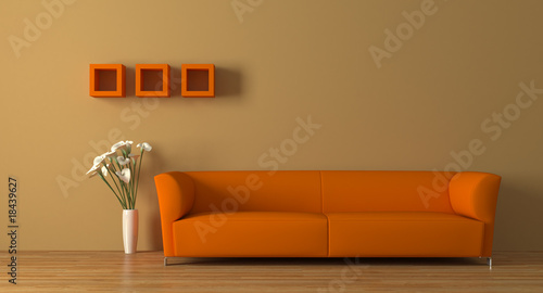 Modern interior with sofa and calla lily photo