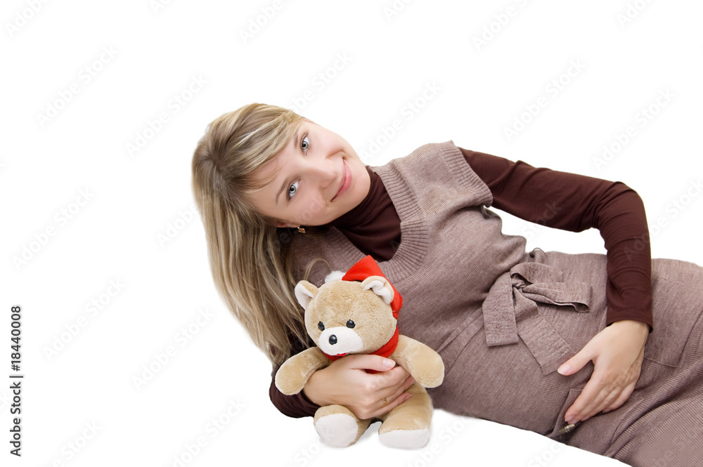 Smiling pregnant with bear Smiling pregnant with bear