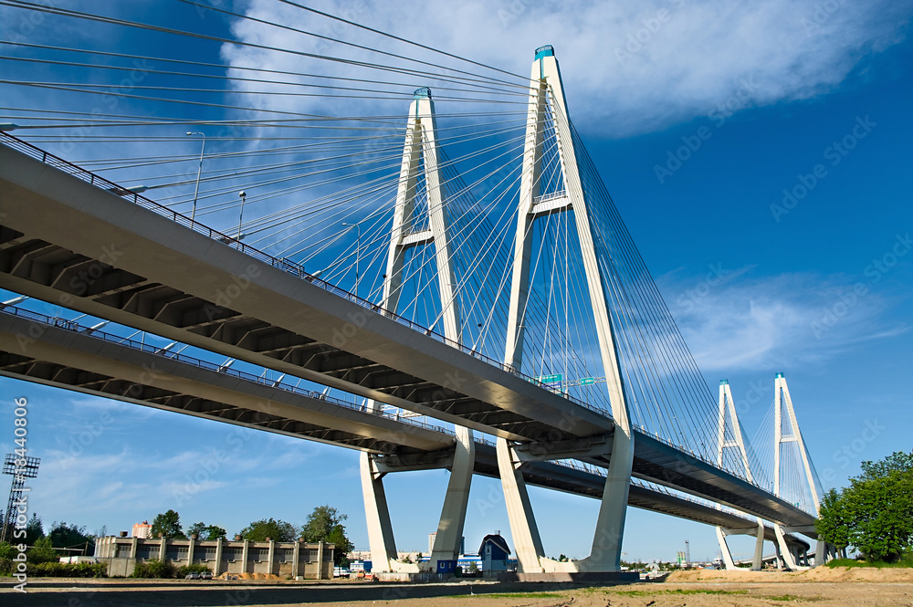 Obraz premium Cable-braced bridge across the river