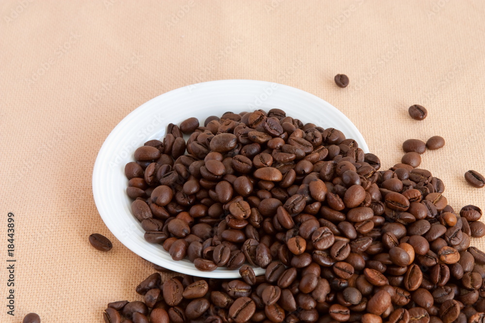 Fototapeta premium Coffee beans in white plate