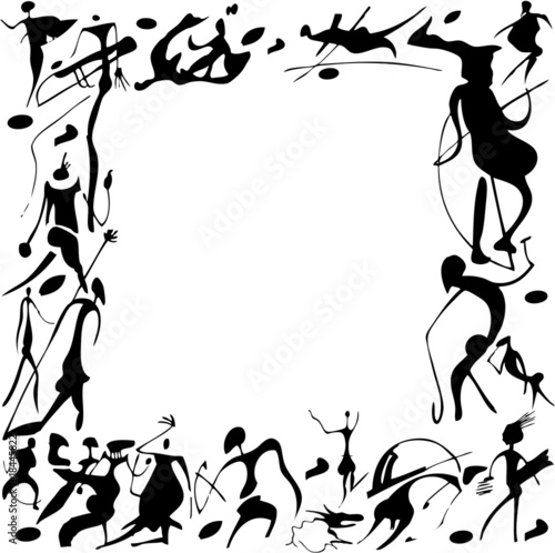 Cave paintings in the form of frames on a white background.