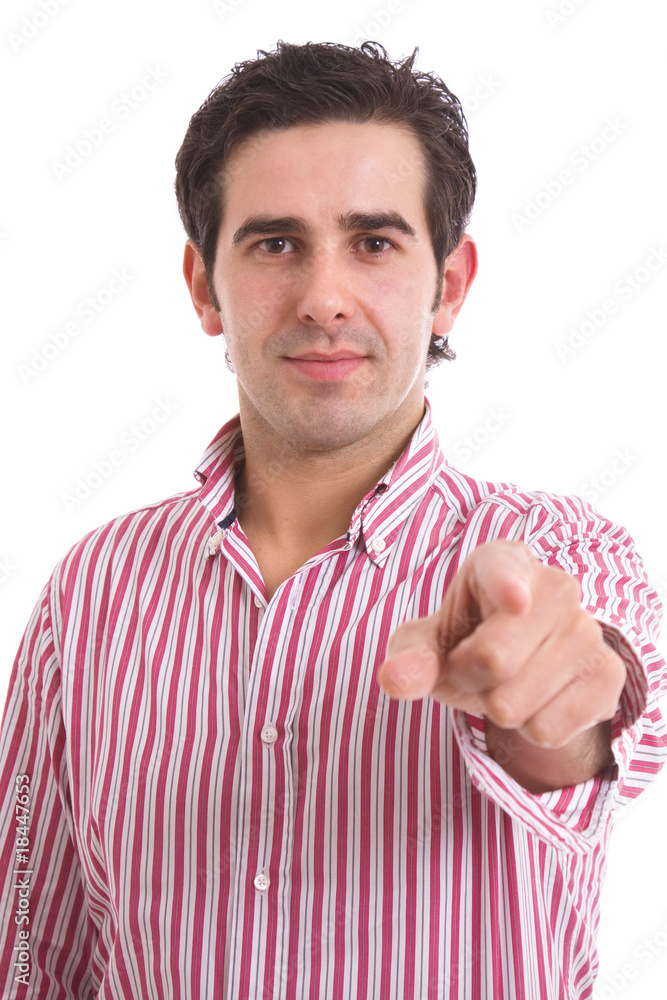young business man in a suit pointing with his finger young business man in a suit pointing with his finger