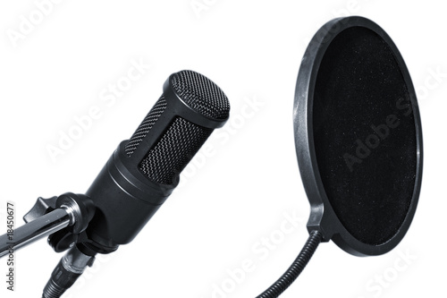 isolated studio microphone with antipop filter photo