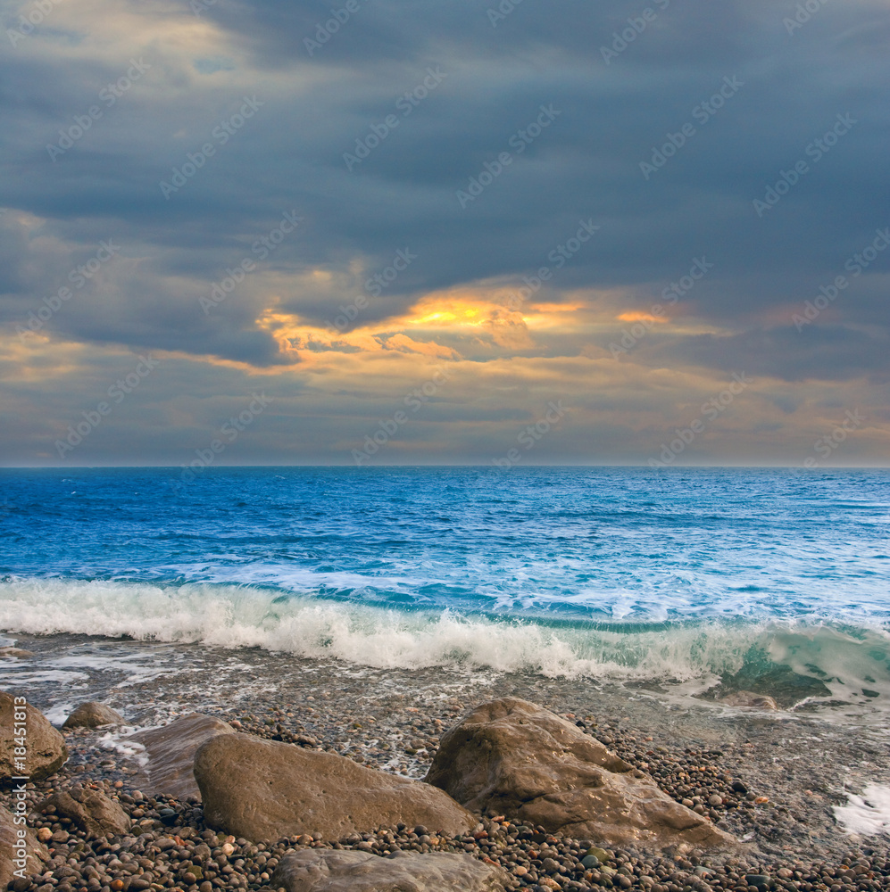 sea coast before sunset