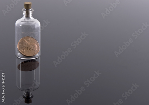 One penny in corked bottle