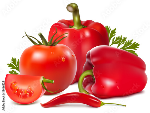 Photorealistic vector. Red vegetables with parsley.