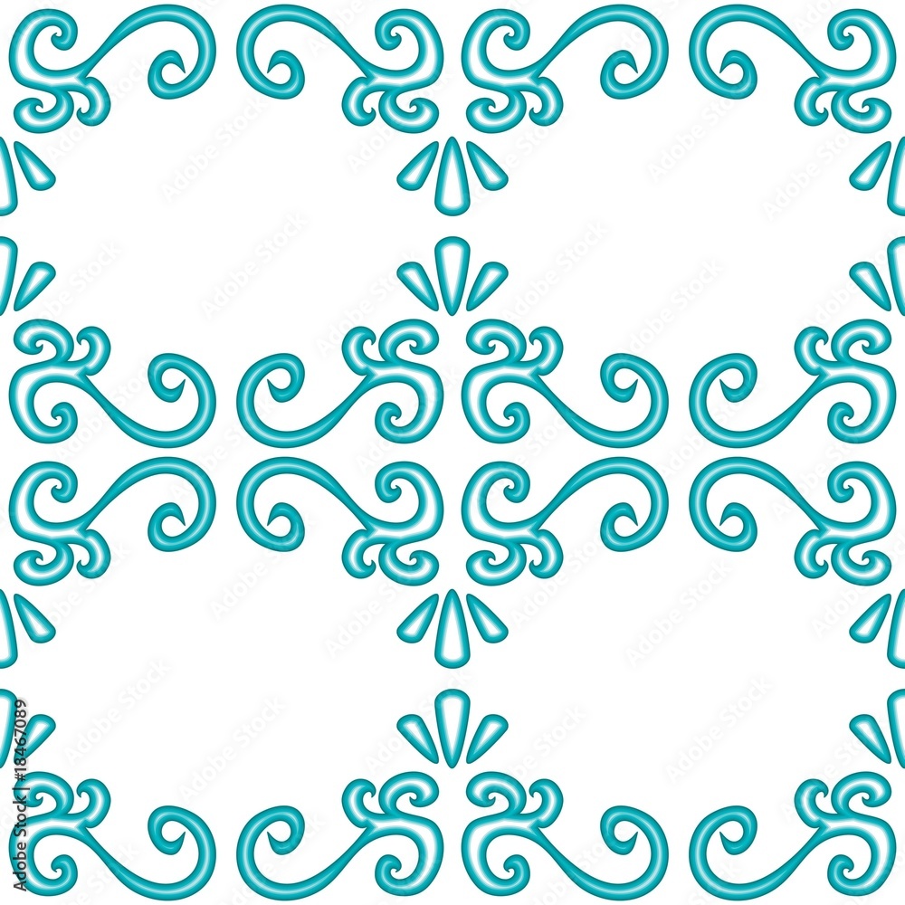 Seamless blue 3D ornament vector pattern