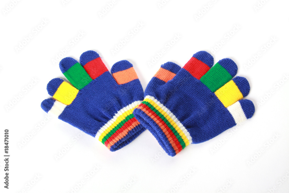 Pair of the bright baby gloves on white background Pair of the bright baby gloves on white background