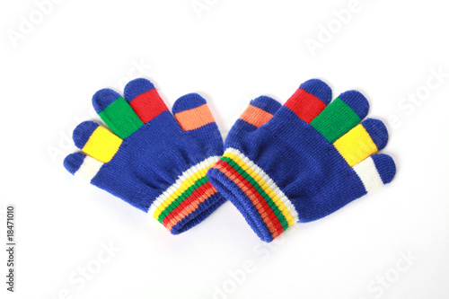 Pair of the bright baby gloves on white background