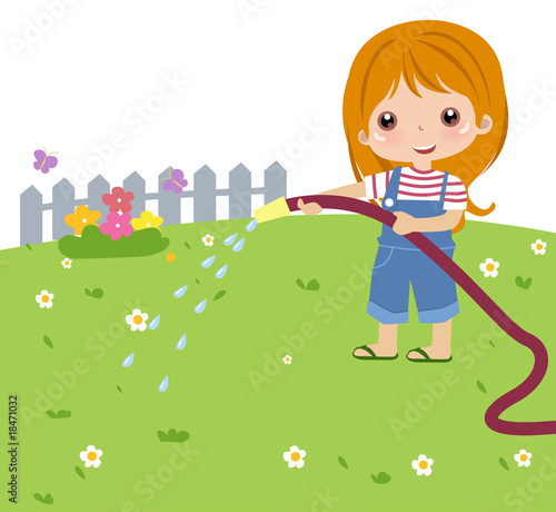 cute girl watering garden