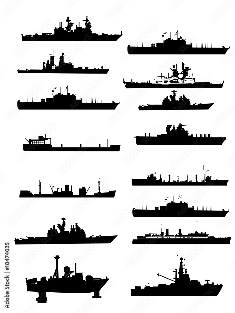 Collection vector boat and ship outlines