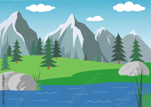 vector landscape with mountains under blue sky