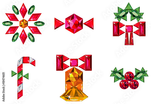 Set of christmas or holiday elements made from precious stones