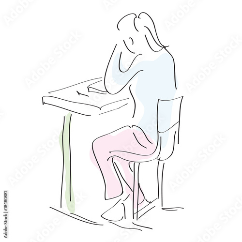 ragazza che studia al tratto