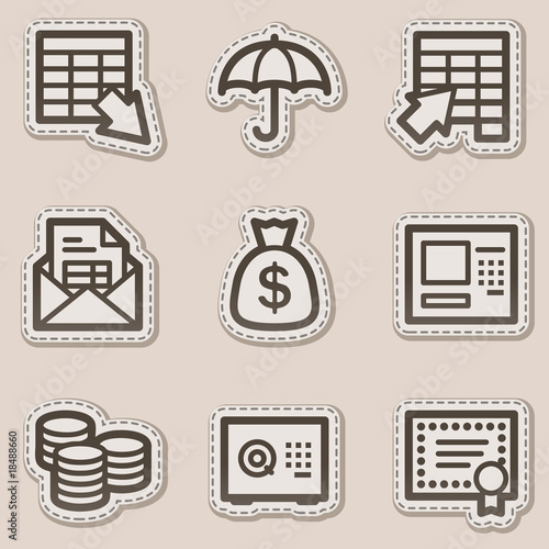 Banking web icons, brown contour sticker series