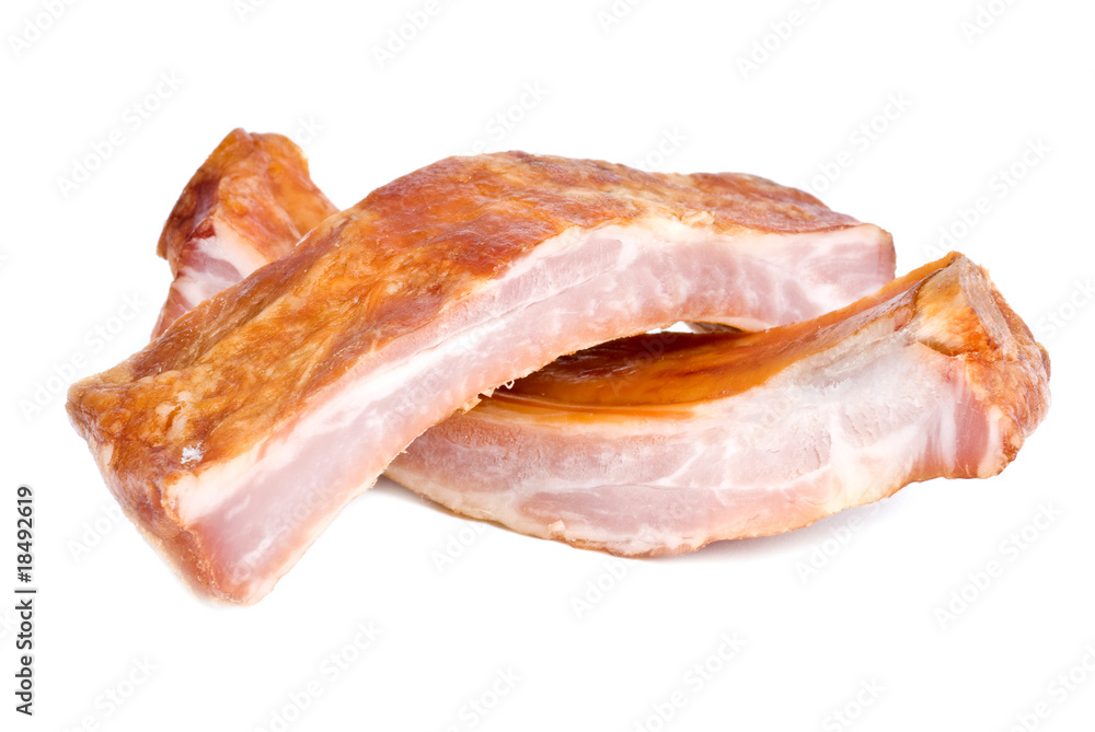 Two Pieces of Smoked Pork Ribs Isolated on White Two Pieces of Smoked Pork Ribs Isolated on White