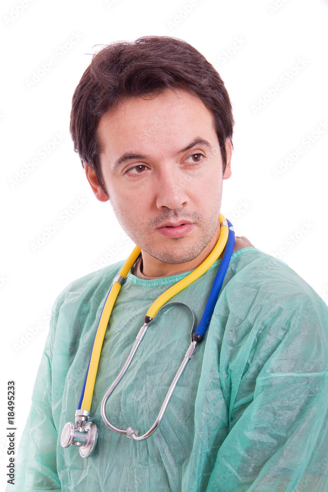 Young male doctor observe a patient, isolated on white Young male doctor observe a patient, isolated on white