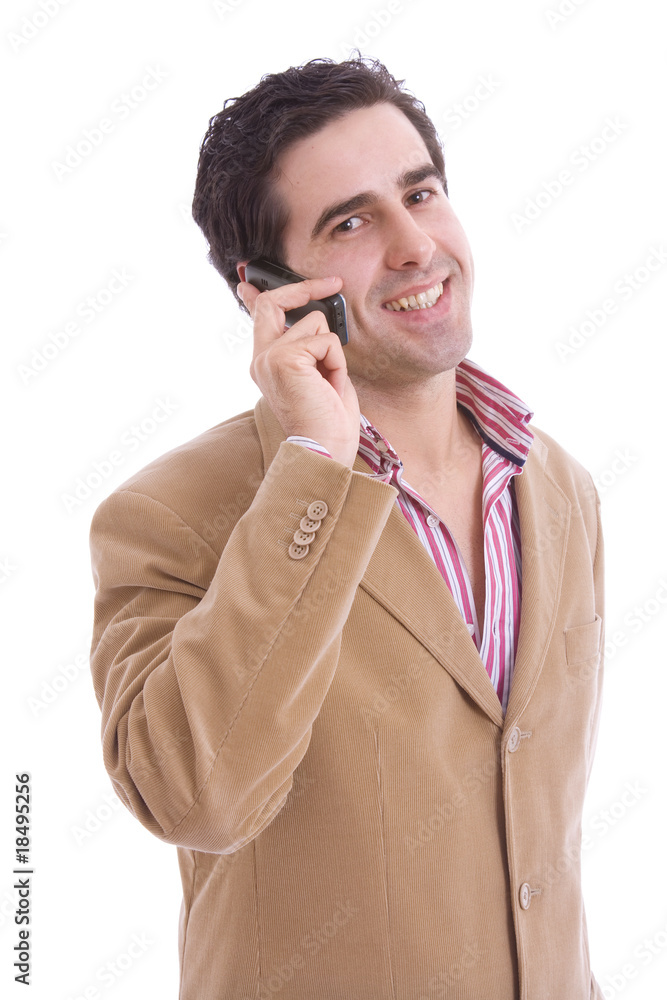 Young business man on the phone, isolated isolated on white bac Young business man on the phone, isolated isolated on white bac