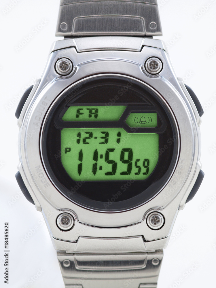 Digital Watch close up with blue face Digital Watch close up with blue face