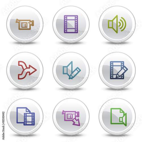 Audio video edit web colour icons, white circle buttons series