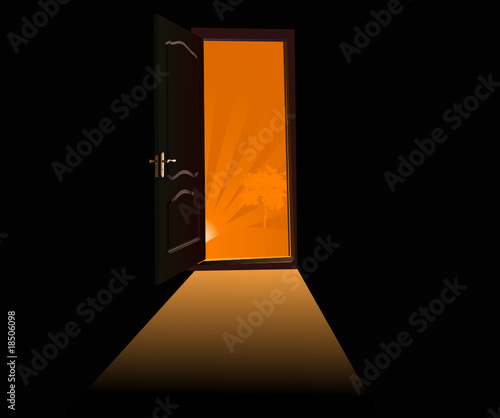 door to orange sunset