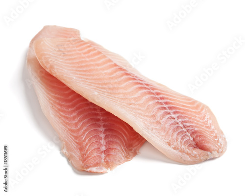 raw filleted tilapia on white