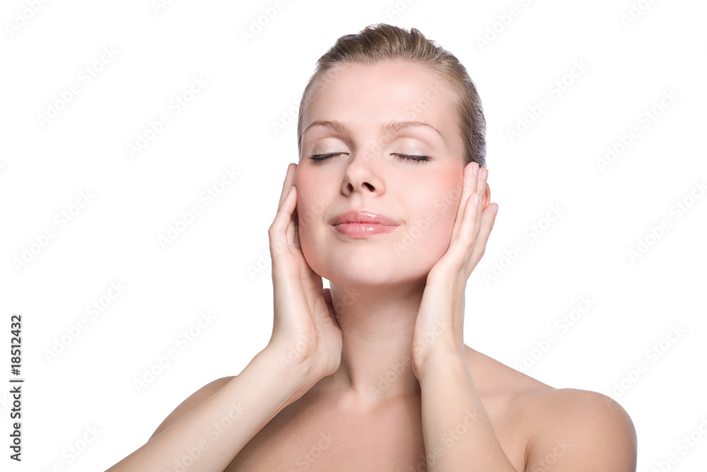 woman touching with her hand the healthy skin woman touching with her hand the healthy skin